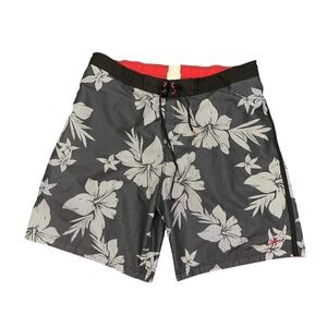 Speedo Swim Trunks Mens XL Black Floral Tropical Lined Elastic Waist Pockets